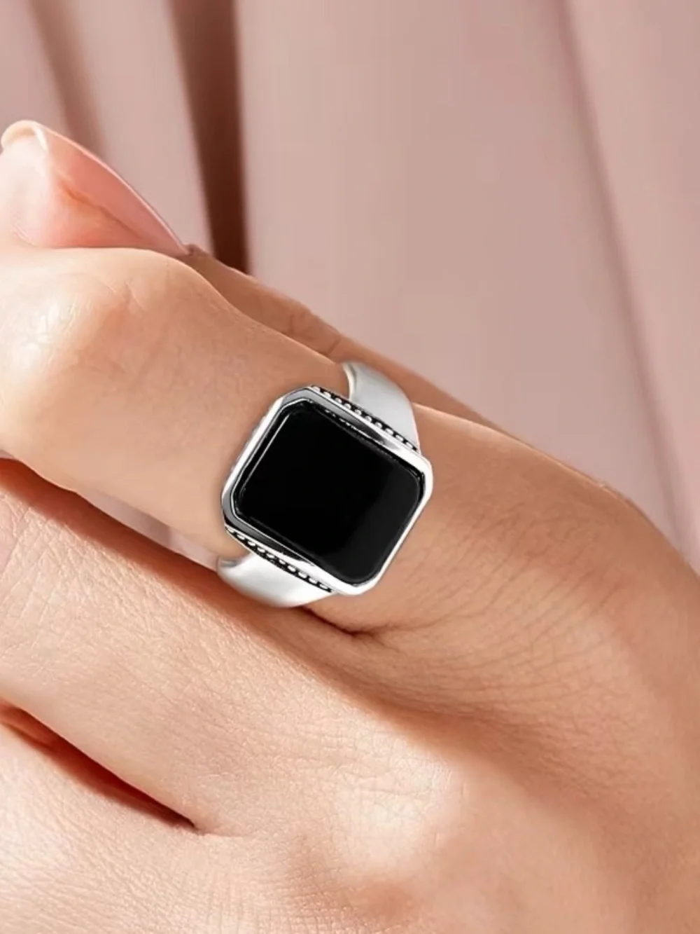 NWT Men’s Silver Black Onyx Square Signet Ring - Size 10